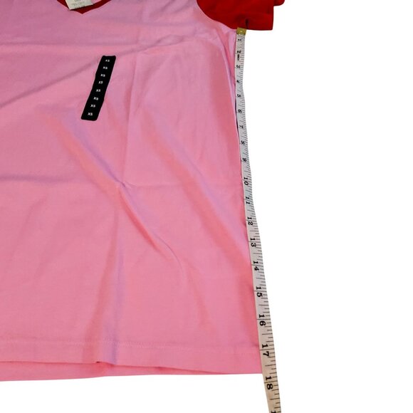 Lands End Womens V-Neck Colorblock T-Shirt Size XS  Pink & Red Cotton - Picture 5 of 7